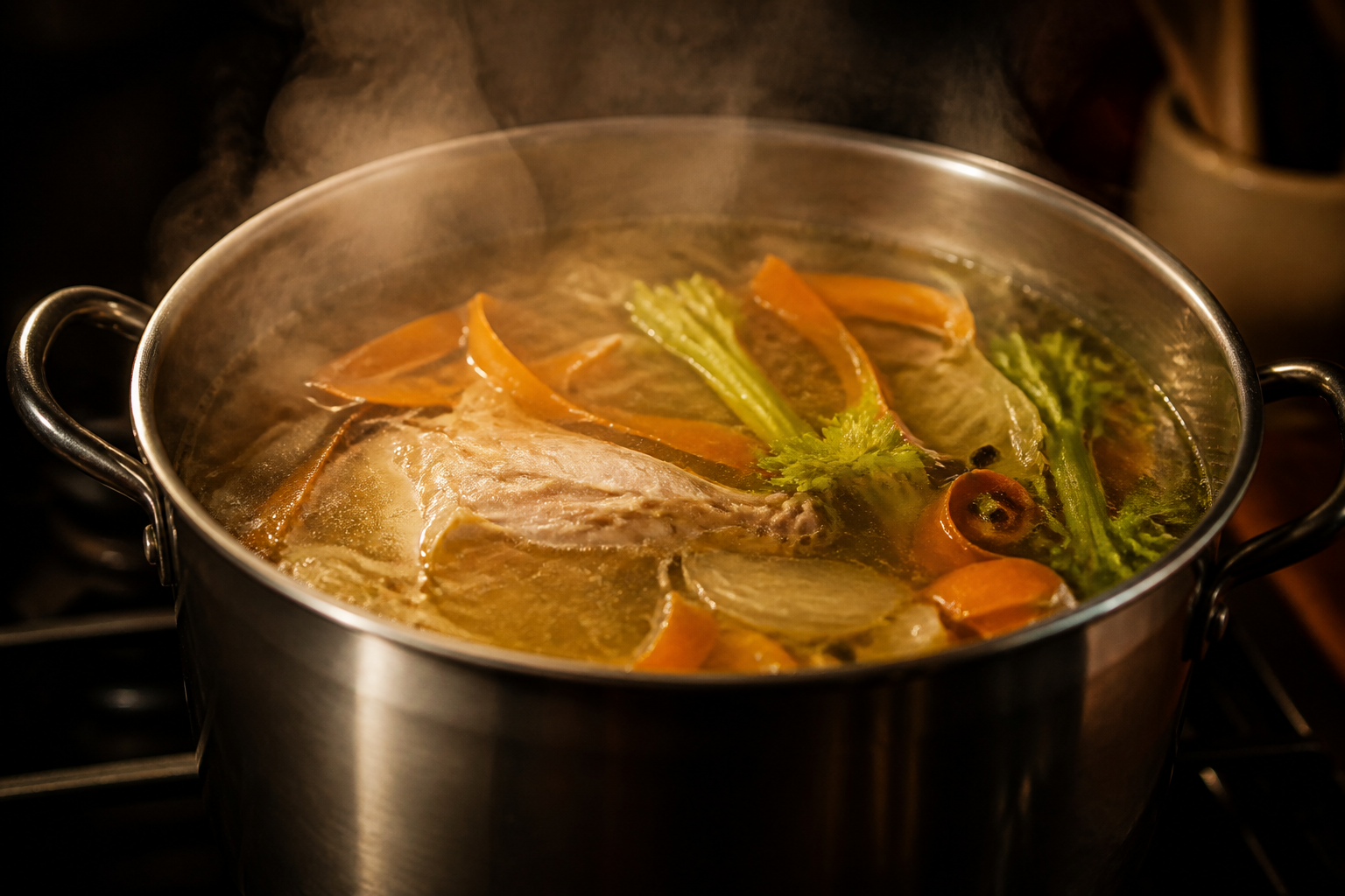 Homemade broth: saving carcasses and peels all week long