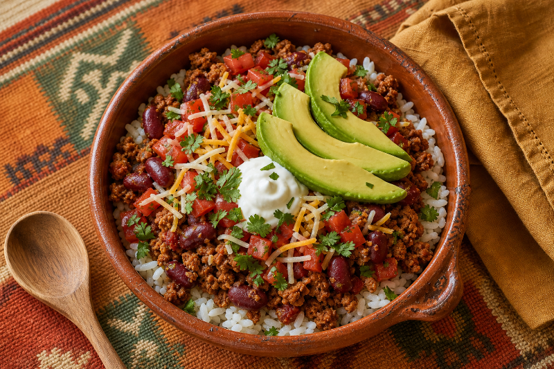 Taco bowl dinde, haricots et avocat, recette GustoPlan