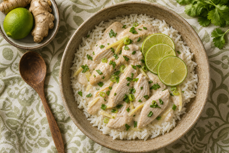 Poulet coco gingembre et riz, recette GustoPlan