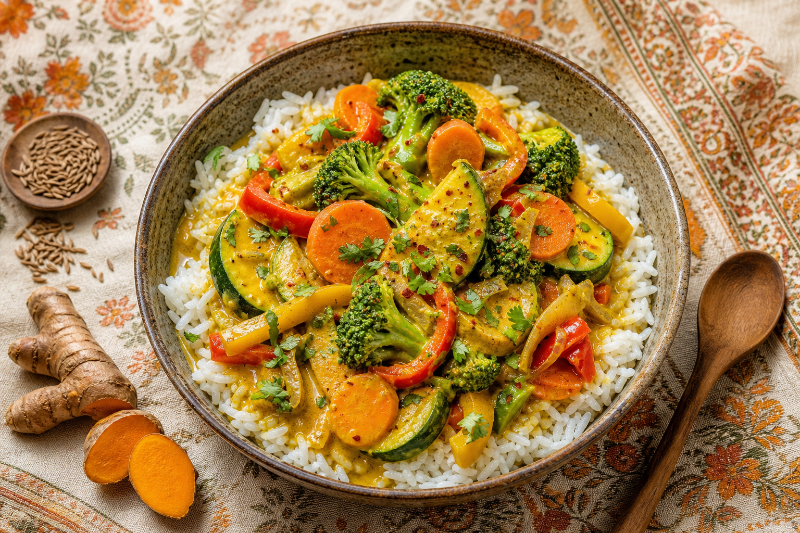 Vegetable curry coconut stir-fry, GustoPlan recipe