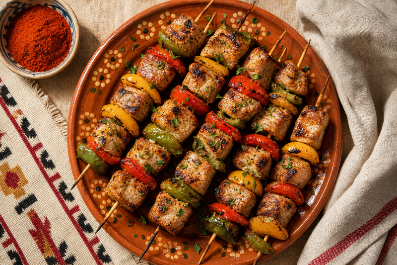 Pork and pepper skewers in the air fryer, GustoPlan recipe