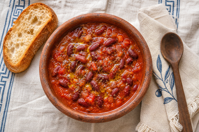 Fasolada : haricots à la tomate et pain, recette GustoPlan