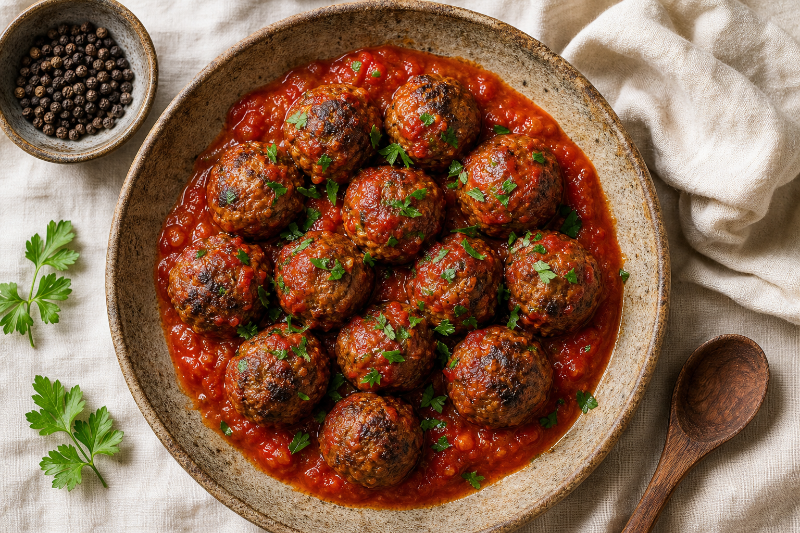 Boulettes de boeuf et sauce tomate à l'air fryer, recette GustoPlan