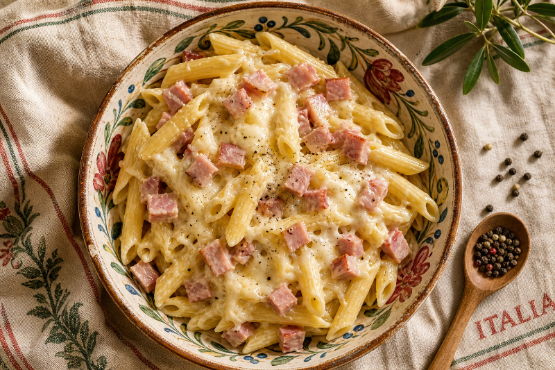 Penne jambon et mozzarella, recette GustoPlan