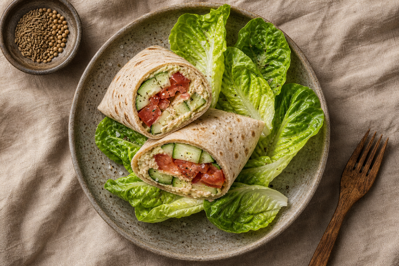 Express hummus and crudités wrap