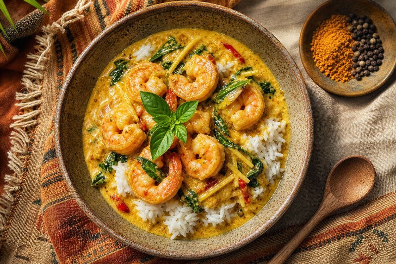 Prawn curry with coconut milk and ginger