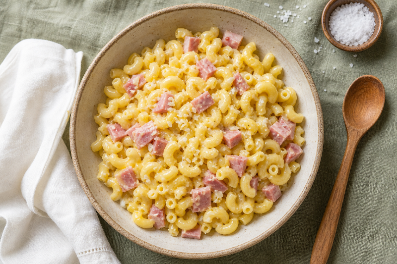 Coquillettes au jambon et beurre, recette GustoPlan