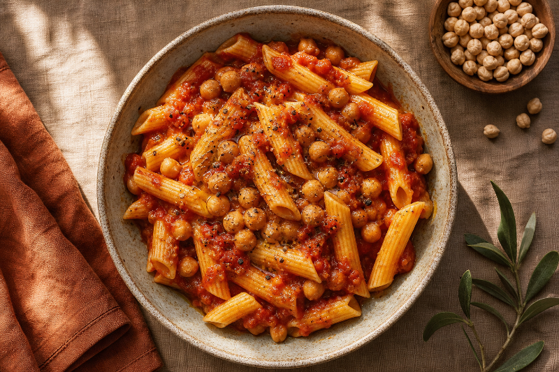 Penne with tomato and chickpeas, GustoPlan recipe