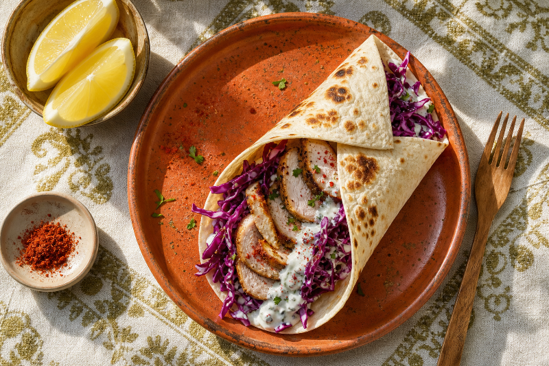 Wrap dinde, chou rouge et yaourt, recette GustoPlan