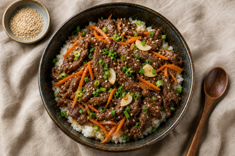 Beef bulgogi with vegetables and rice, GustoPlan recipe