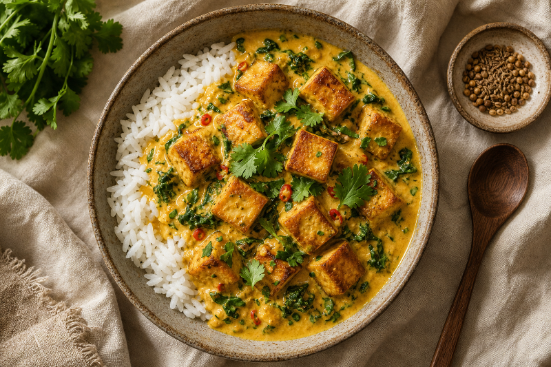 Curry coco au tofu et riz, recette GustoPlan