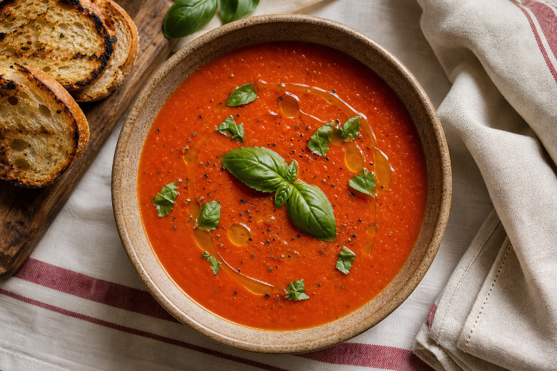 Tomato-basil soup with toast, GustoPlan recipe