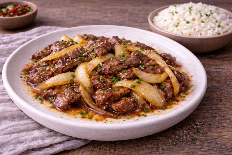 Boeuf sauté aux oignons chinois