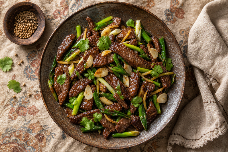 Boeuf sauté aux oignons chinois, recette GustoPlan