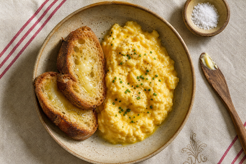 Scrambled eggs with buttered bread, GustoPlan recipe