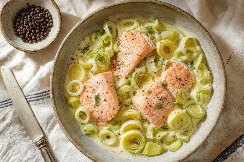 Creamy salmon and leeks in the pressure cooker, GustoPlan recipe