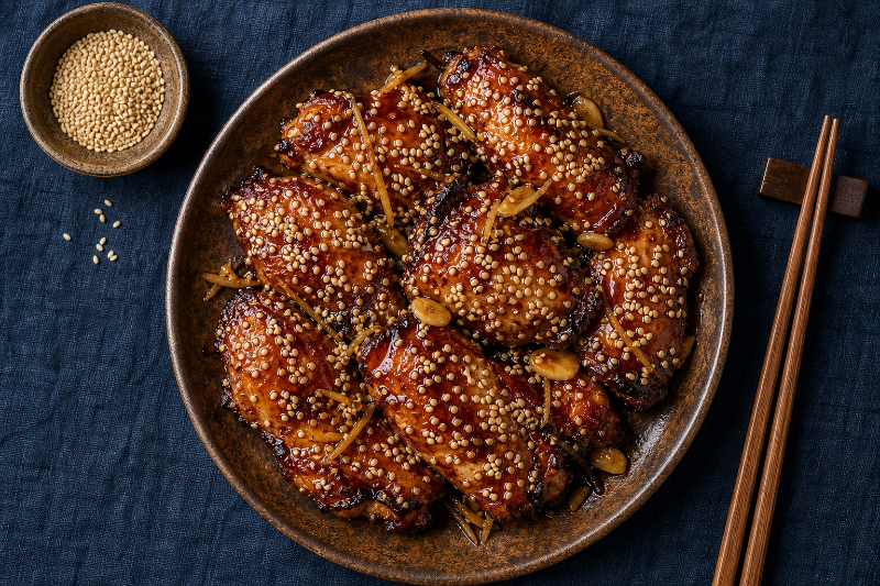 Sesame bat-wing chicken, GustoPlan recipe