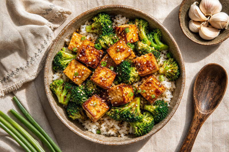 Tofu brocolis soja riz, recette GustoPlan