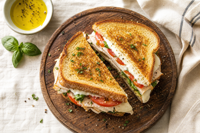 Turkey ham, tomato and mozzarella club toast, GustoPlan recipe