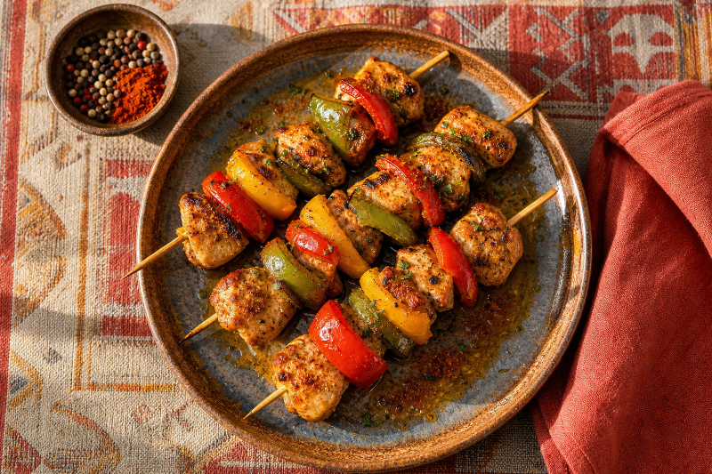 Brochettes de poulet poivrons, recette GustoPlan