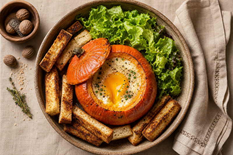 Baked mini pumpkins with eggs en cocotte, GustoPlan recipe