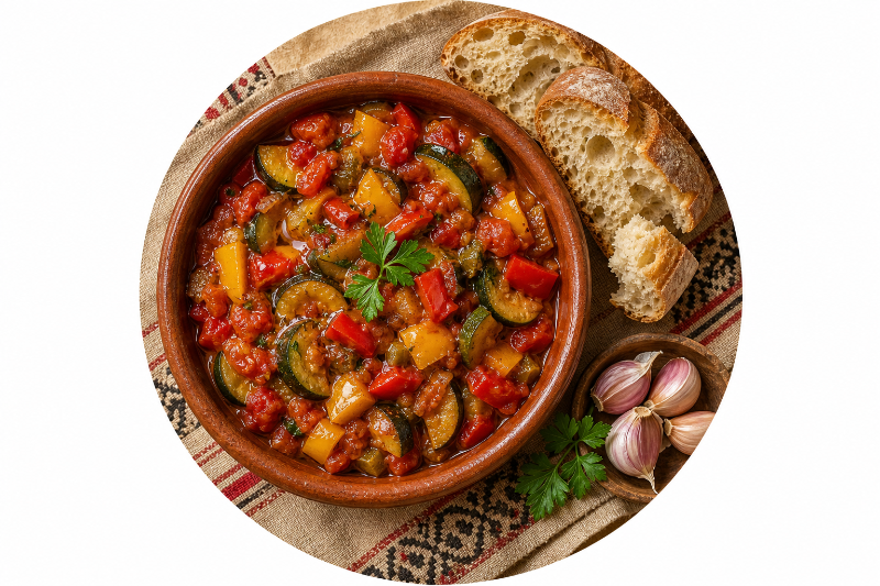 Pisto manchego et pain, recette GustoPlan