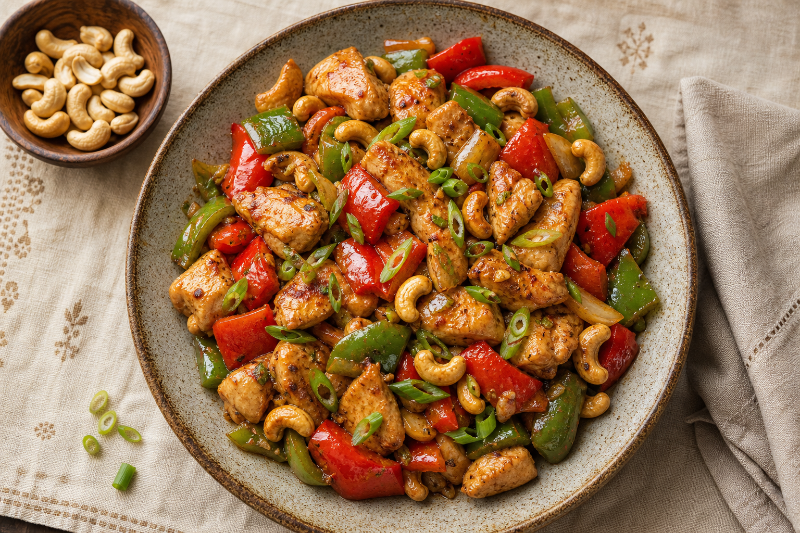 Chicken stir-fry with cashews and peppers