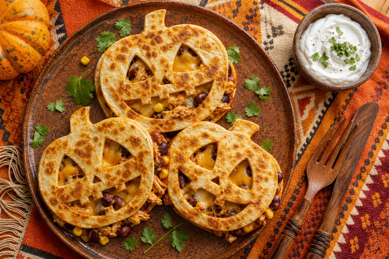 Quesadillas jack-o'-lantern au poulet, recette GustoPlan