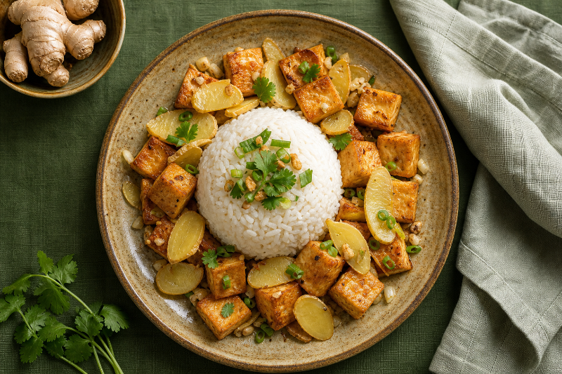 Com chay : riz au tofu et gingembre, recette GustoPlan