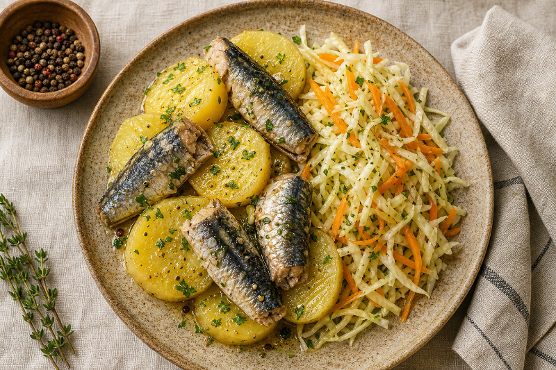 Sardines, pommes de terre et salade de chou, recette GustoPlan