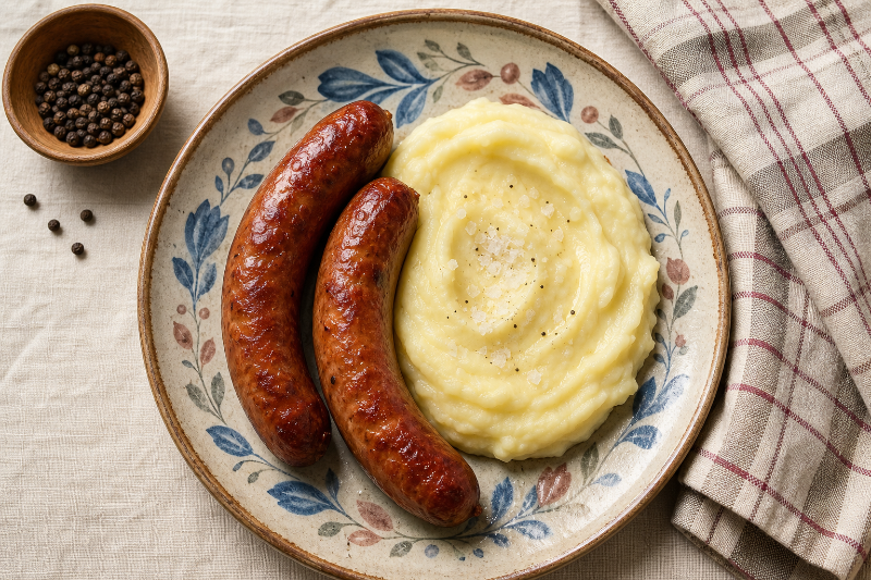 Saucisses fumées et purée, recette GustoPlan