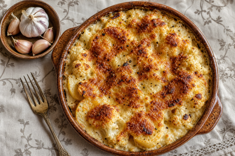 Gratin de chou-fleur, pommes de terre et fromage, recette GustoPlan