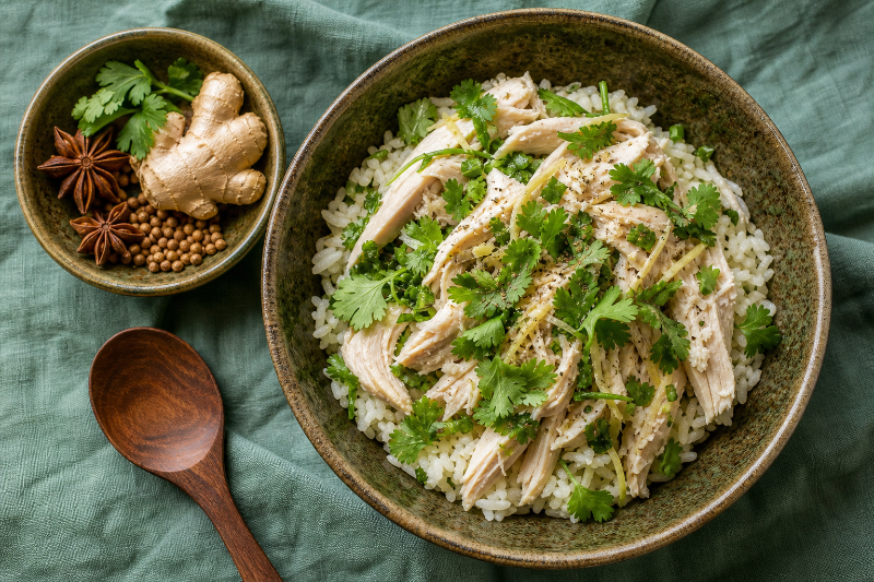 Com ga : poulet gingembre et riz, recette GustoPlan