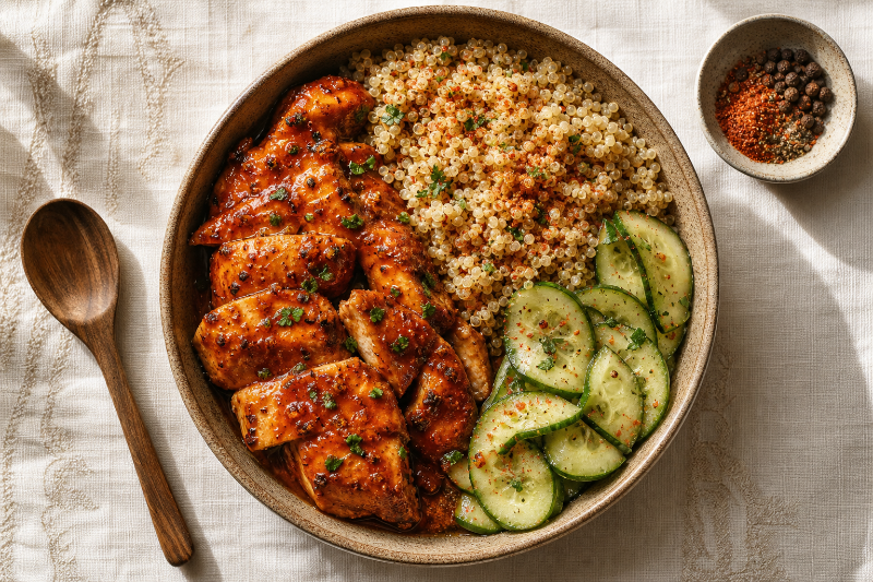 BBQ Chicken with Quinoa and Cucumber, GustoPlan recipe