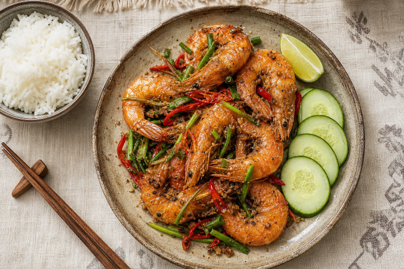 Salt and pepper prawns, GustoPlan recipe