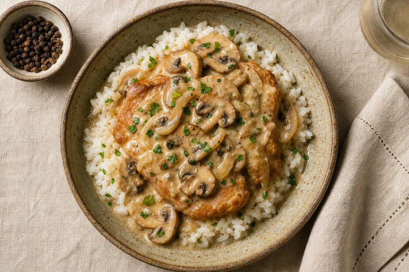 Escalope de veau à la crème et aux champignons, recette GustoPlan