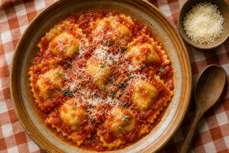 Raviolis ricotta et sauce tomate douce, recette GustoPlan