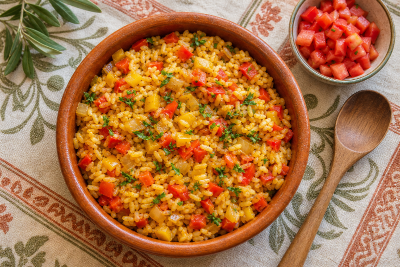Spanish vegetable rice with sofrito, GustoPlan recipe
