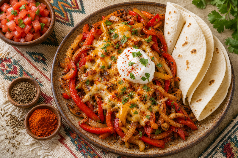 Vegetarian pepper and cheese fajitas