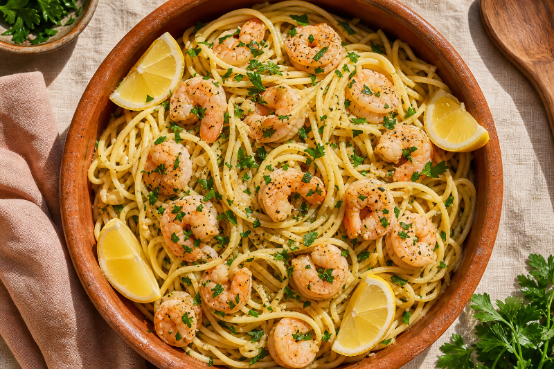 Spaghetti aux crevettes, citron et persil — recette GustoPlan