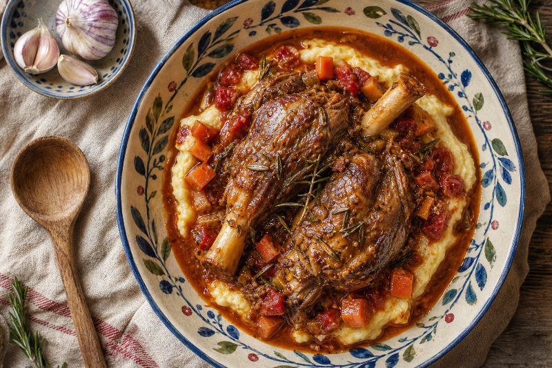 Slow-cooked lamb shanks, GustoPlan recipe