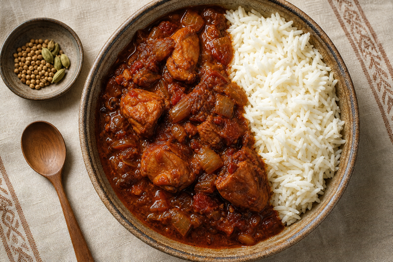Poulet vindaloo et riz basmati, recette GustoPlan
