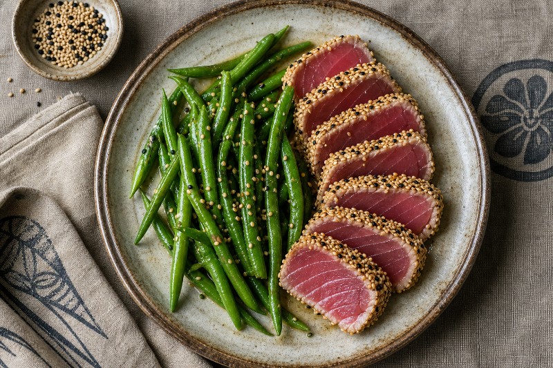 Thon sésame et haricots verts à l'air fryer, recette GustoPlan