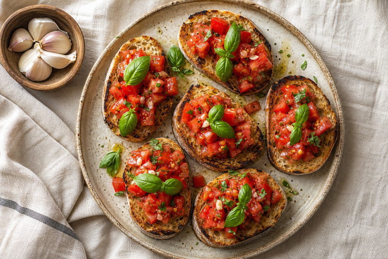 Tomato basil on grilled bread, GustoPlan recipe
