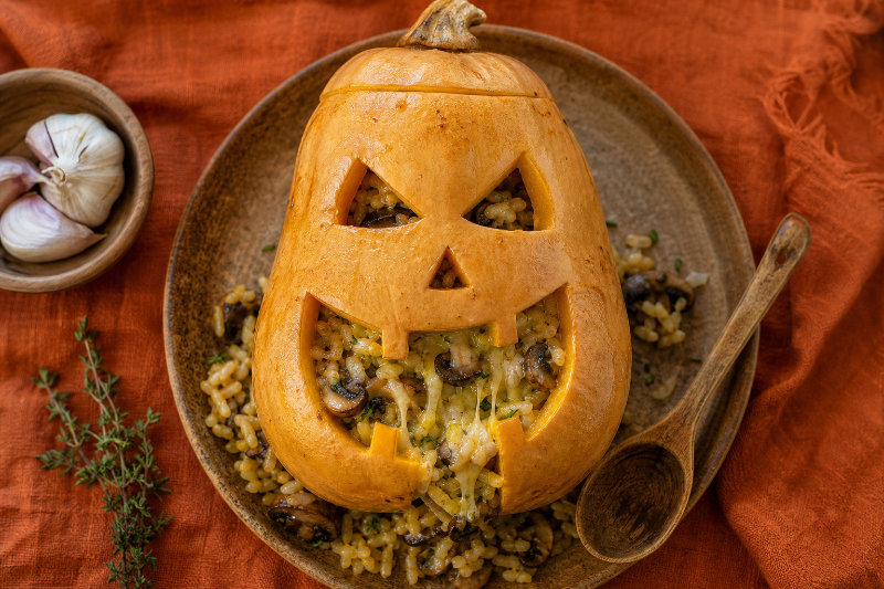Jack-o'-lantern stuffed butternut, GustoPlan recipe