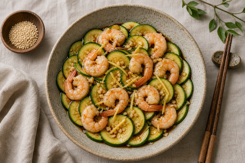Shrimp with zucchini and ginger, GustoPlan recipe