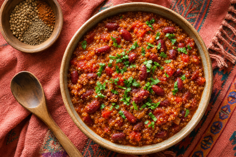 Chili haricots et quinoa, recette GustoPlan