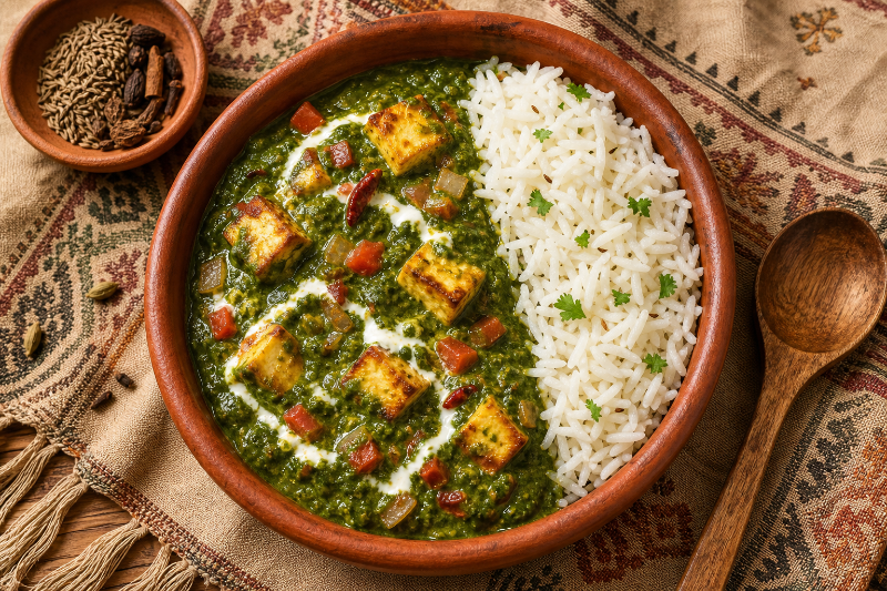 Palak paneer et riz basmati, recette GustoPlan