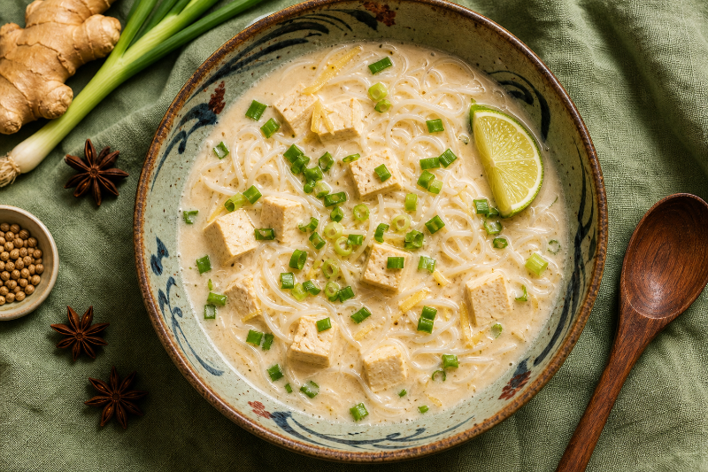 Soupe coco, tofu et gingembre, recette GustoPlan