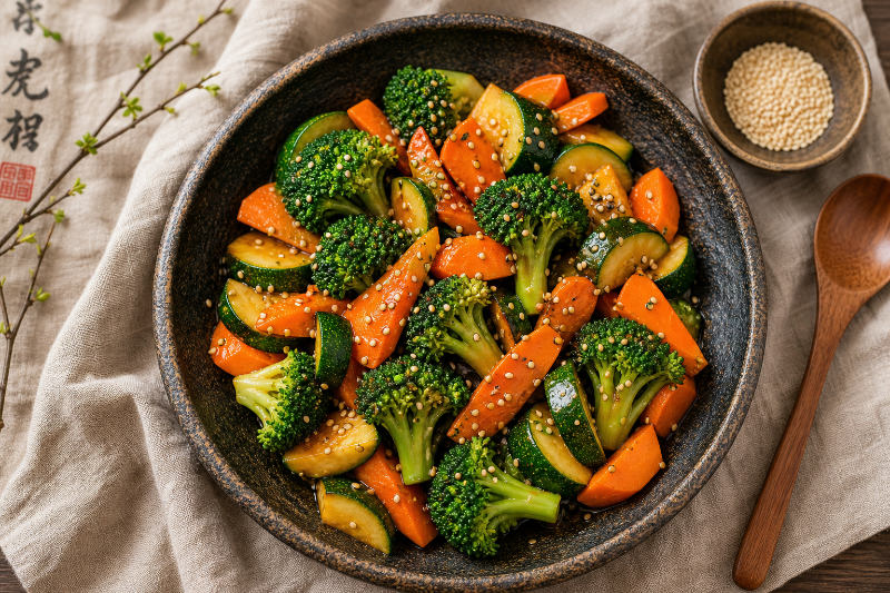 Légumes sauce soja sésame, recette GustoPlan